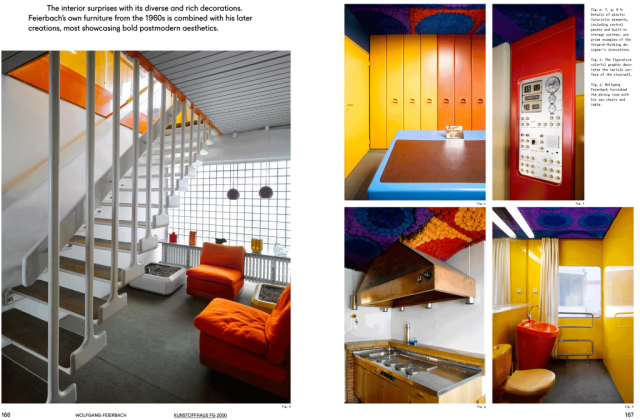 Auf dieser Doppelseite sieht man Eindrücke aus dem Kunststoffhaus FG 2000 des Architekten Wolfgang Feierbach.