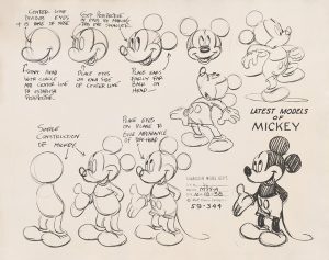 Auf der schwarz-weiß Zeichnung aus dem Jahr 1938 sind verschiedene Skizzen von Mickey Mouse zu sehen. Sie stammen aus dem jüngst im Taschen Verlag erschienenen Xl-Buch: Walt Disneys Mickey Mouse - Die ultimative Chronik.